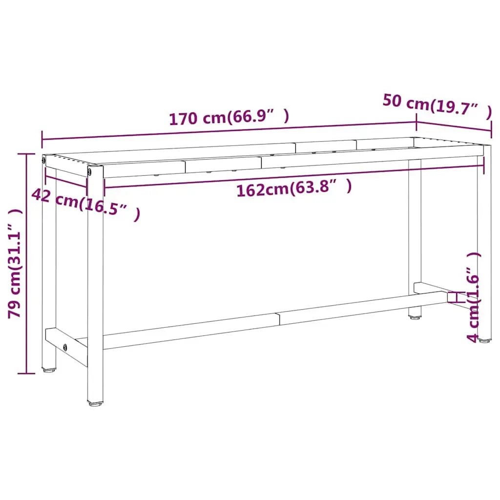Metal Work Bench Frame for Workshop 170x50x79cm