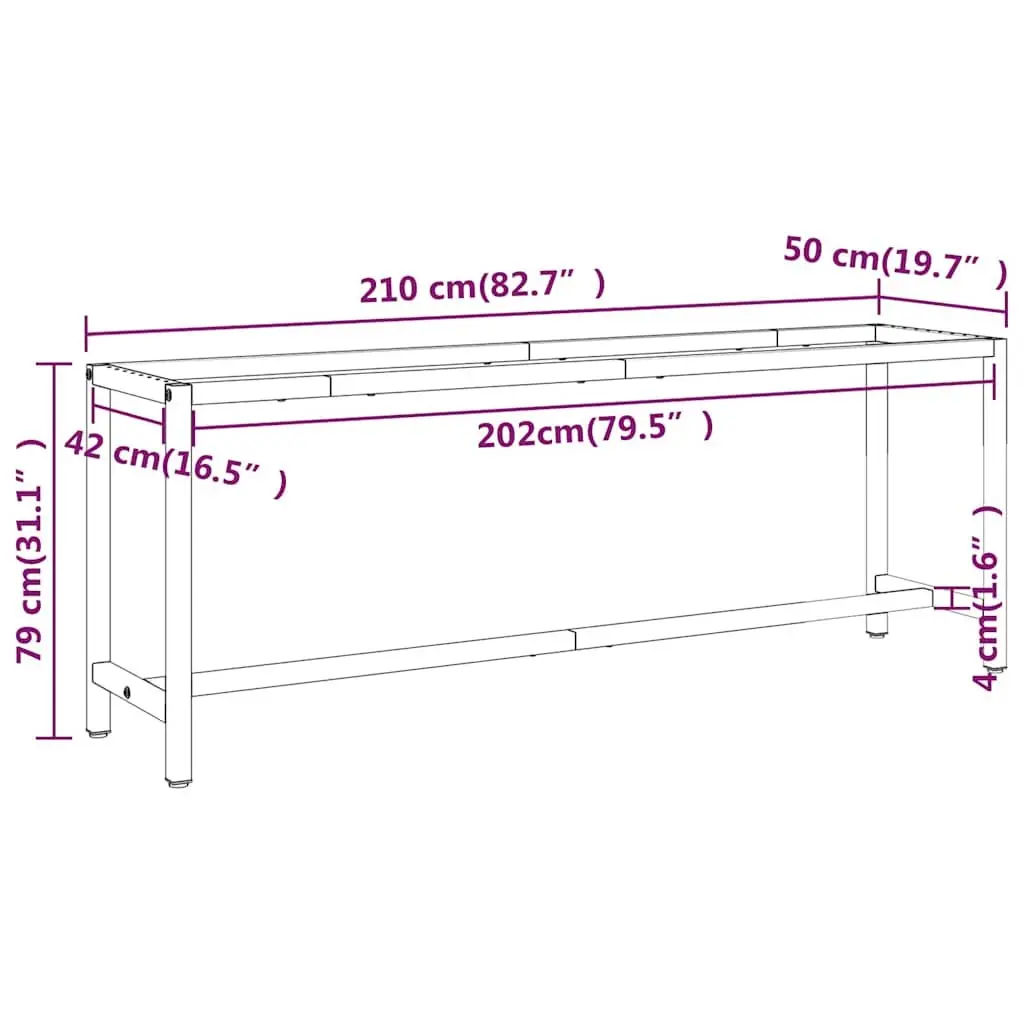 Metal Work Bench Frame Industrial Table Legs Support Structure 210 x 50 x 79 cm