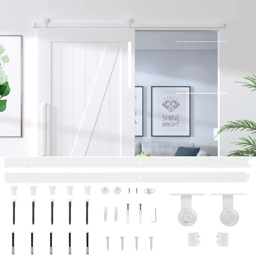 Sliding Door Hardware Kit for Barn Kitchen Study 200cm Steel Track Rail White