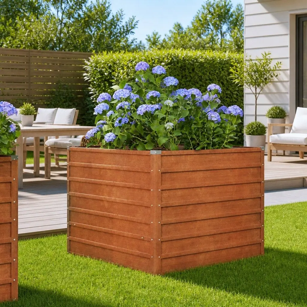 Garden Raised Bed Planter Outdoor Corten Steel 100 x 100 x 77 cm