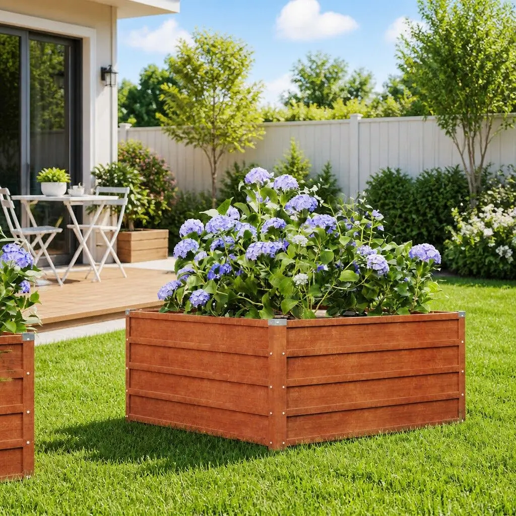 Corten Steel Garden Planter Open Bottom 100cm x 100cm x 45cm for Vegetables Herbs Flowers Brown