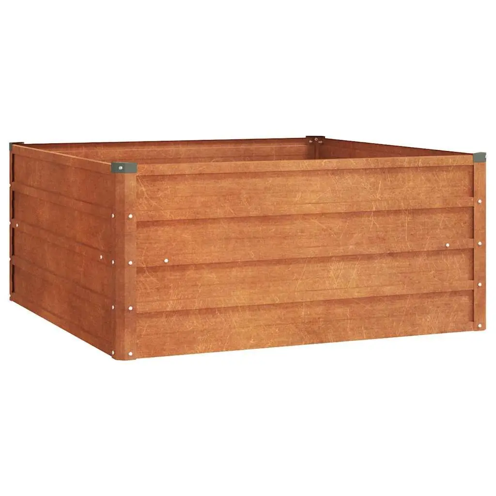 Corten Steel Garden Planter Open Bottom 100cm x 100cm x 45cm for Vegetables Herbs Flowers Brown
