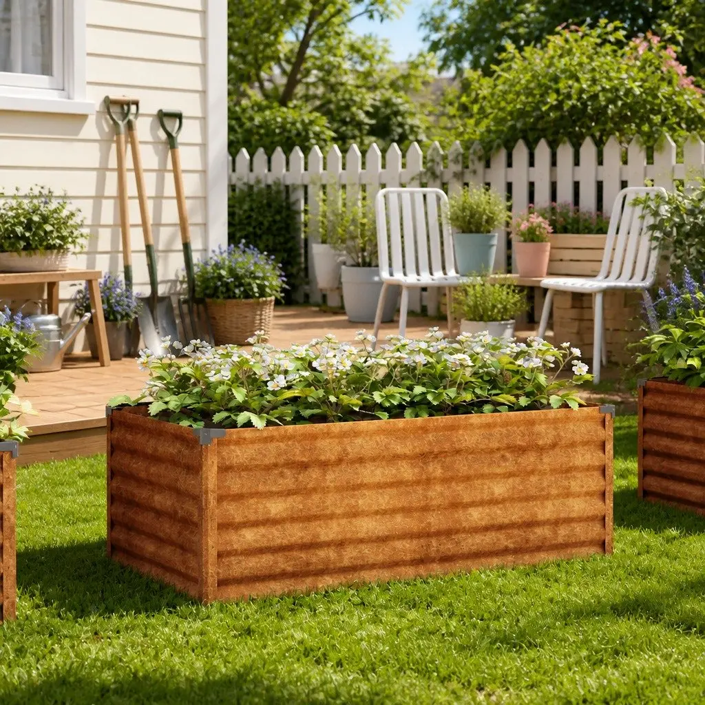 Garden Raised Bed Planter Outdoor 100x50x36 cm Corten Steel Brown