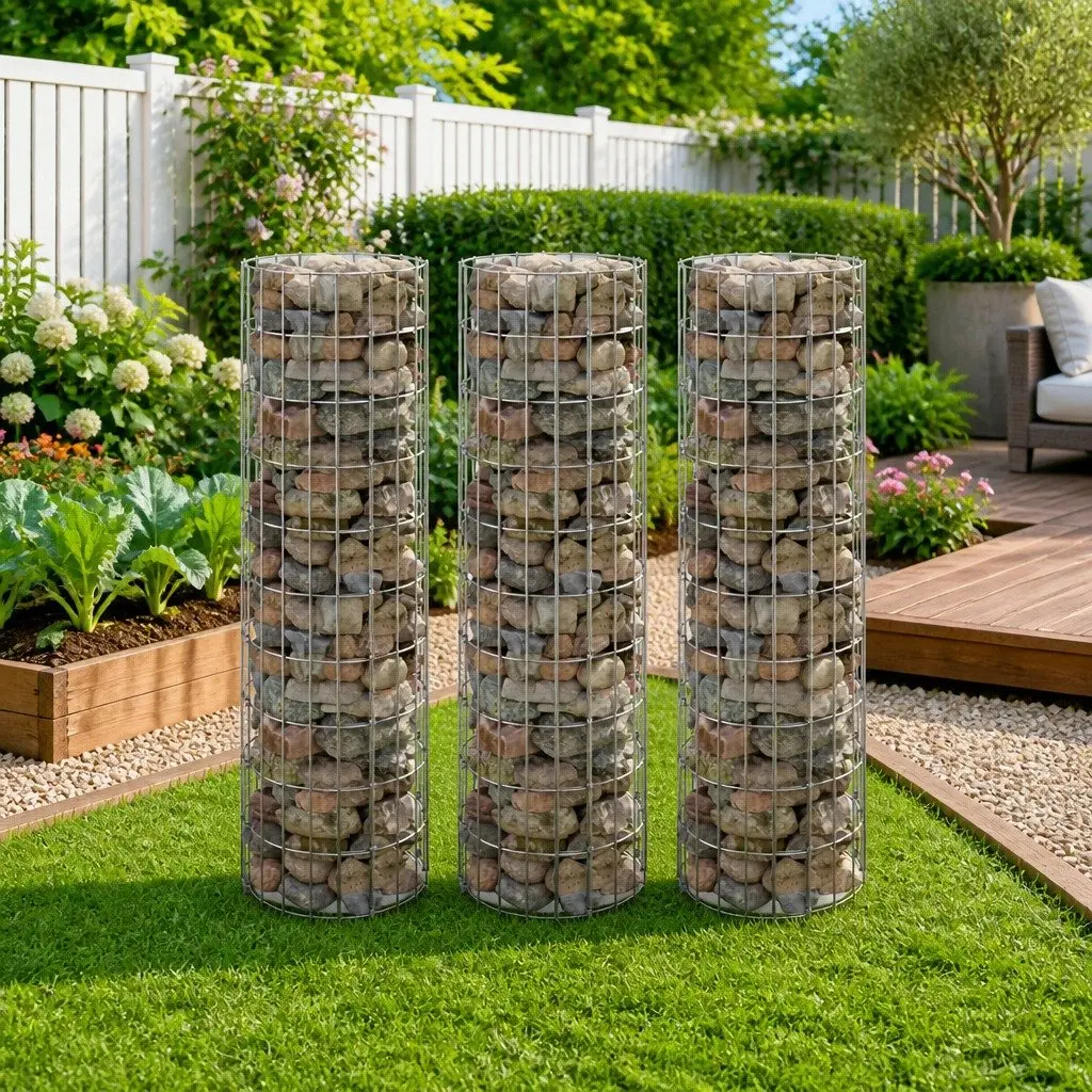 Circular Gabion Raised Beds for Garden and Patio 30 cm Diameter 100 cm Height Set of 3 Galvanised Steel Planter Border