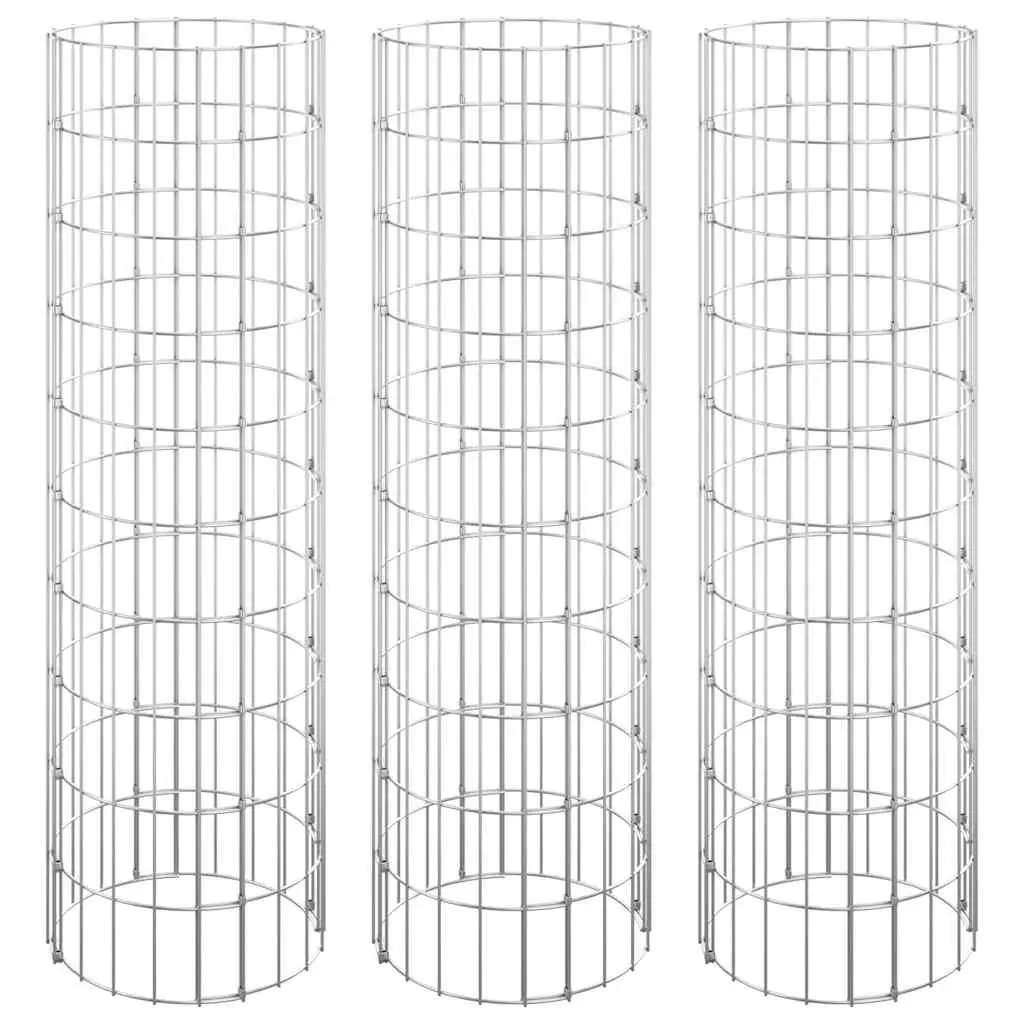 Circular Gabion Raised Beds for Garden and Patio 30 cm Diameter 100 cm Height Set of 3 Galvanised Steel Planter Border