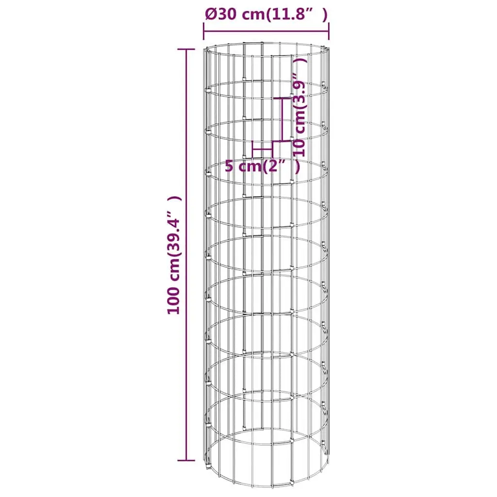 Circular Gabion Raised Beds for Garden and Patio 30 cm Diameter 100 cm Height Set of 3 Galvanised Steel Planter Border