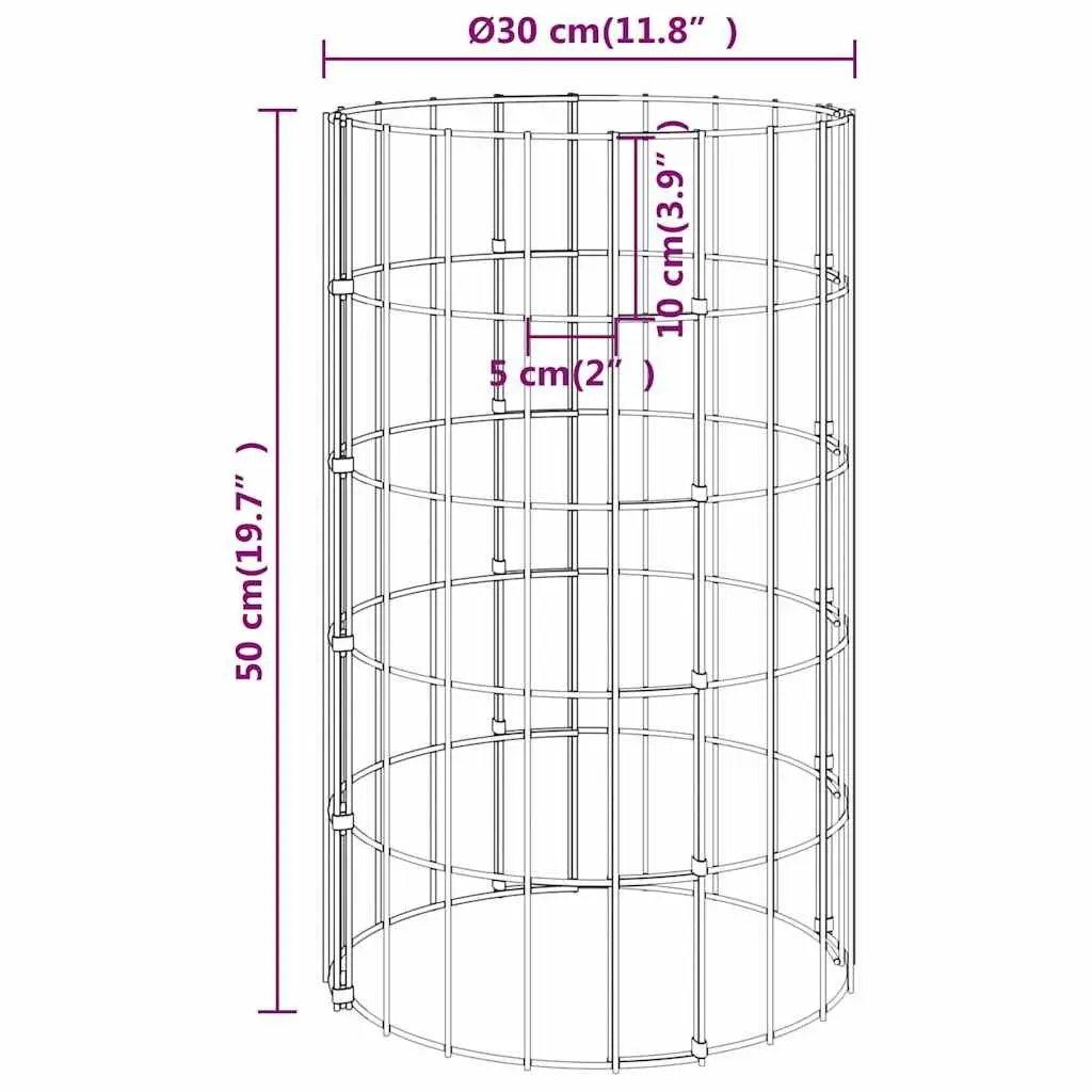 Circular Gabion Raised Garden Beds Set 4 Pieces Ø30cm Planter Border Silver