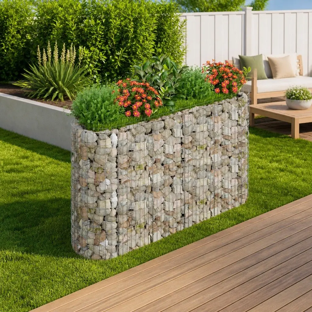 Galvanised Iron Gabion Raised Bed Garden Planter Flower Border 190x50x100cm