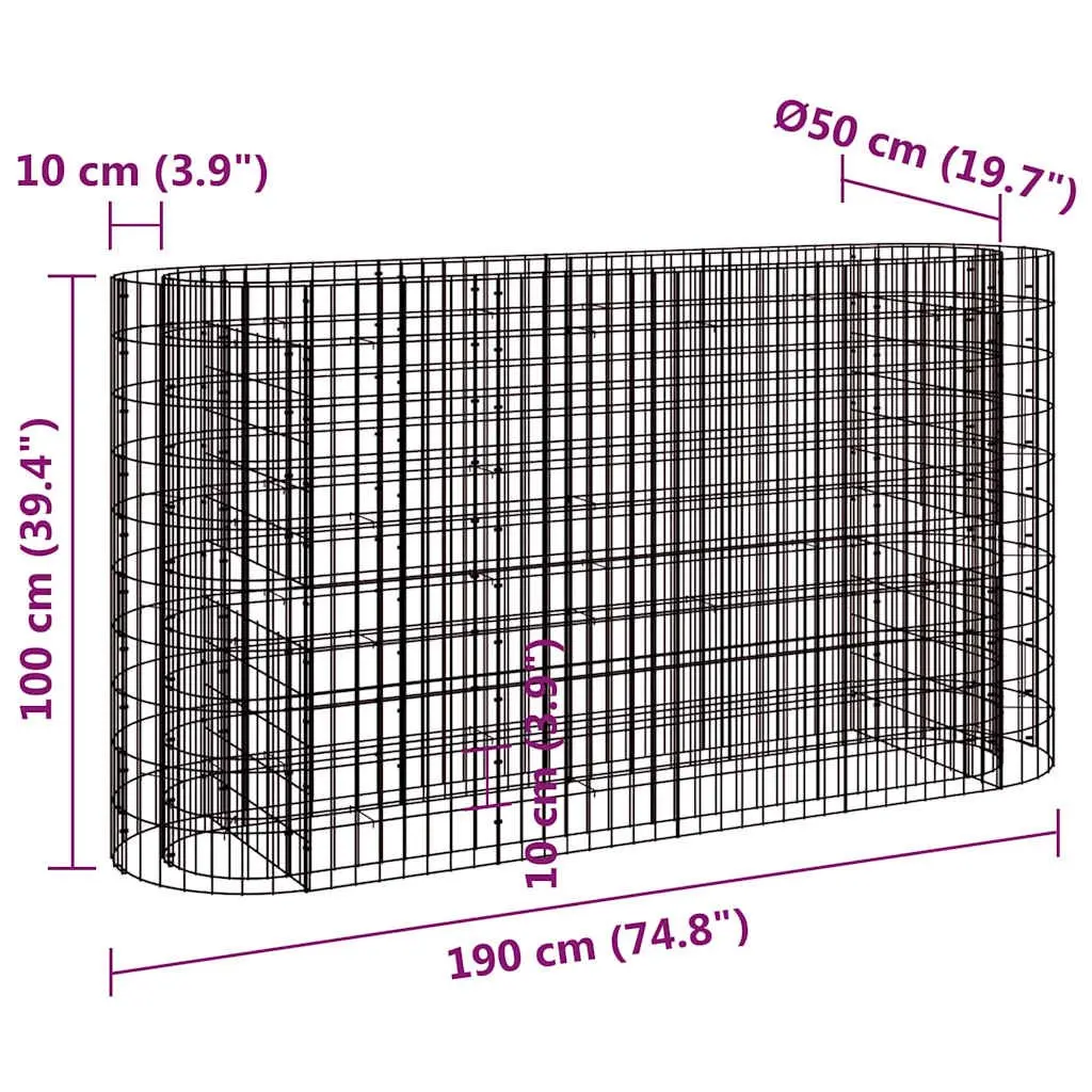 Galvanised Iron Gabion Raised Bed Garden Planter Flower Border 190x50x100cm