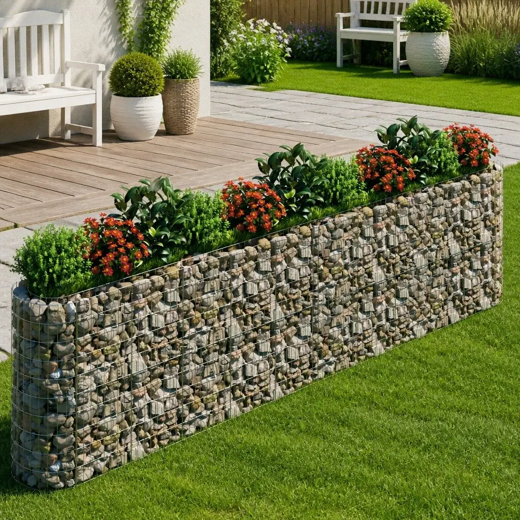 Galvanised Iron Gabion Raised Bed Garden Planter Border 400x50x100 cm Silver