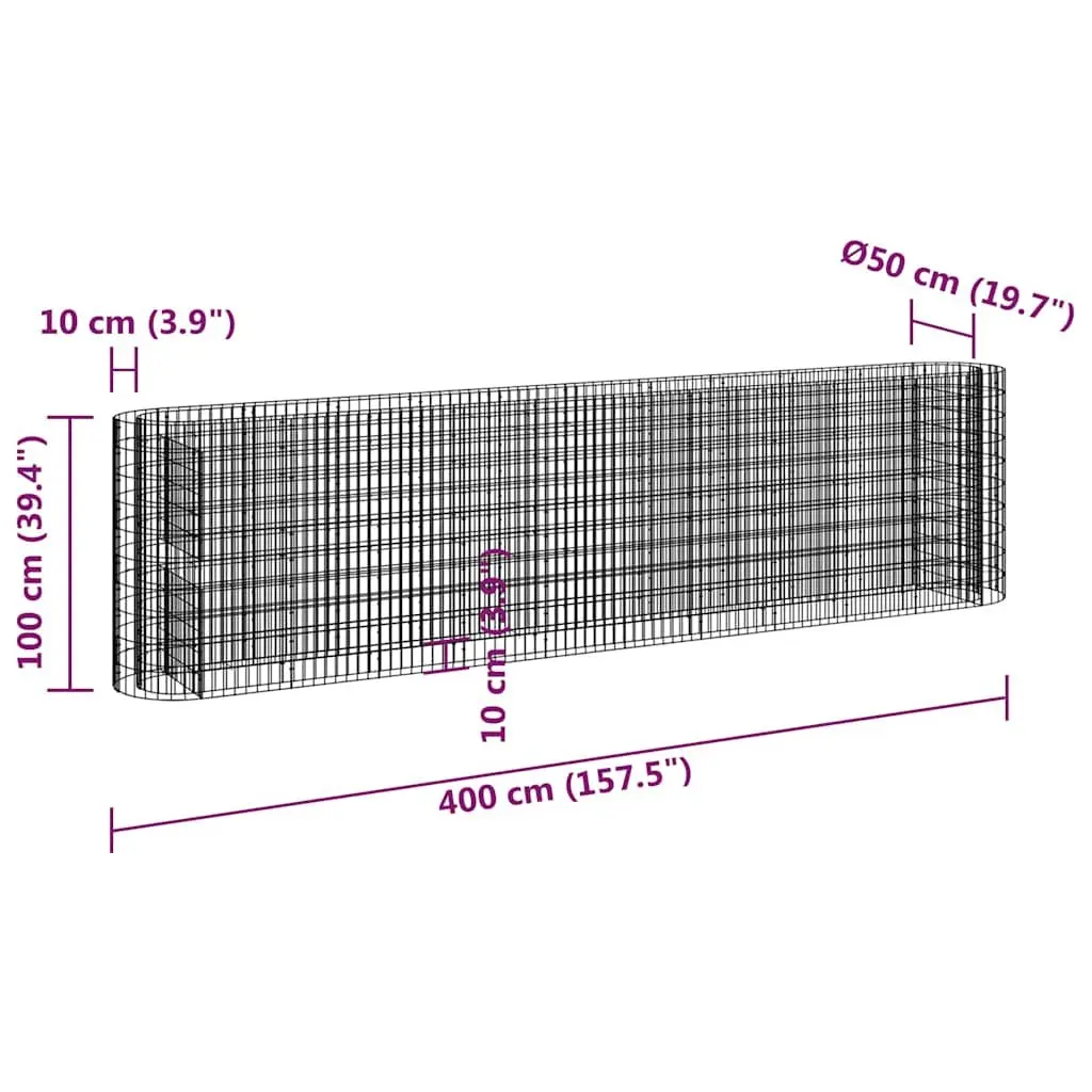 Galvanised Iron Gabion Raised Bed Garden Planter Border 400x50x100 cm Silver