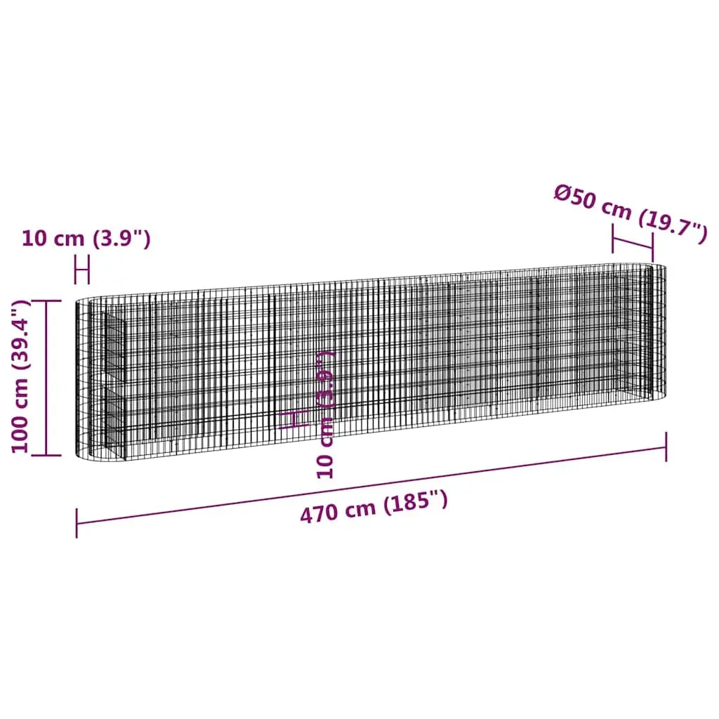 Gabion Raised Garden Bed Planter Border for Garden 470x50x100cm Silver
