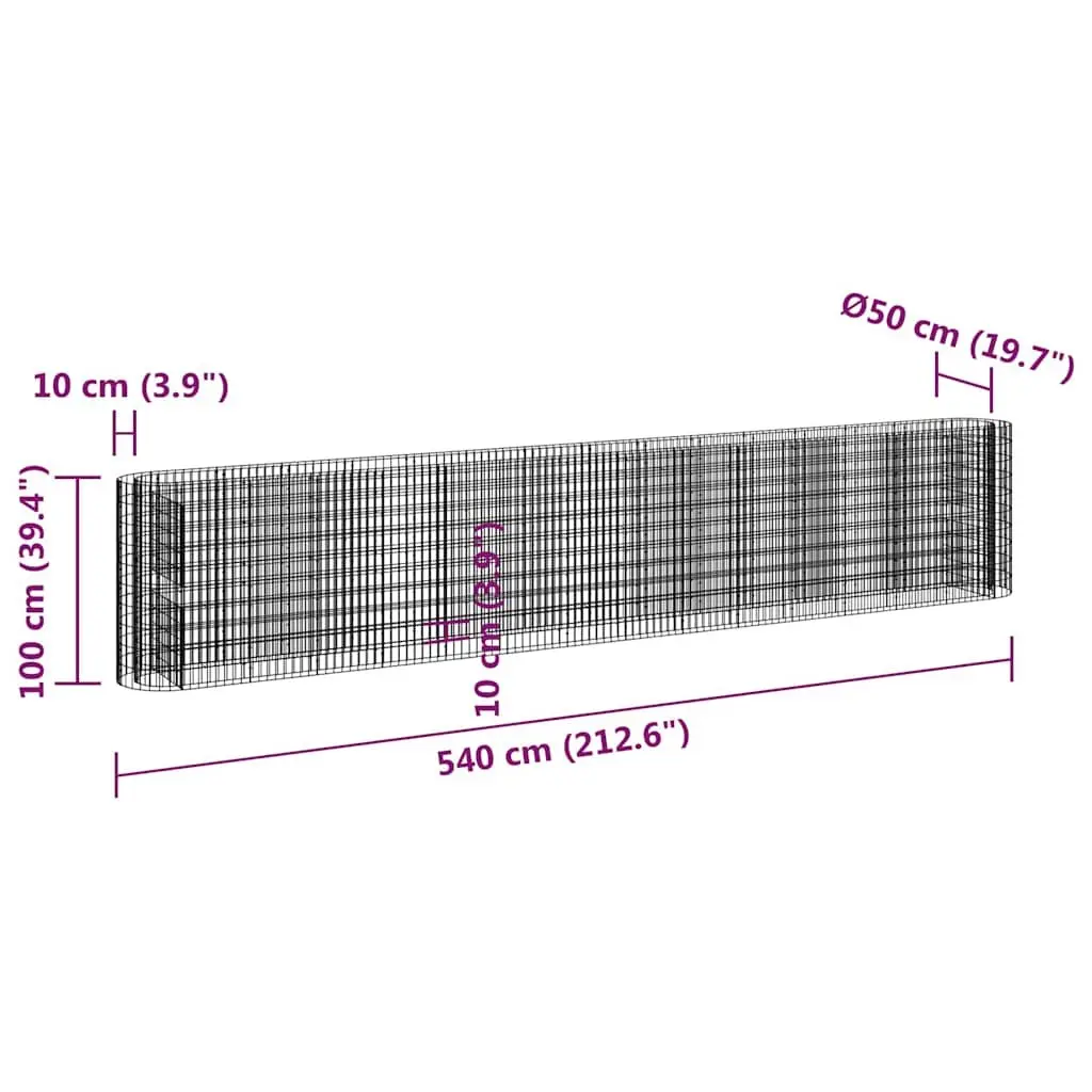 Gabion Raised Bed Planter Garden Border Galvanised Iron 540x50x100cm Silver