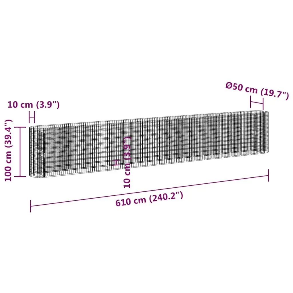 Gabion Raised Bed Garden Planter 610x50x100cm
