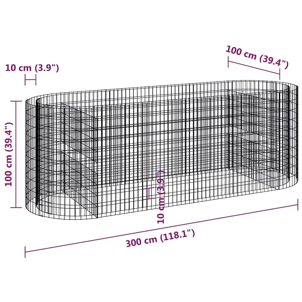 Galvanised Iron Gabion Raised Garden Bed Planter Border 300x100x100cm Silver
