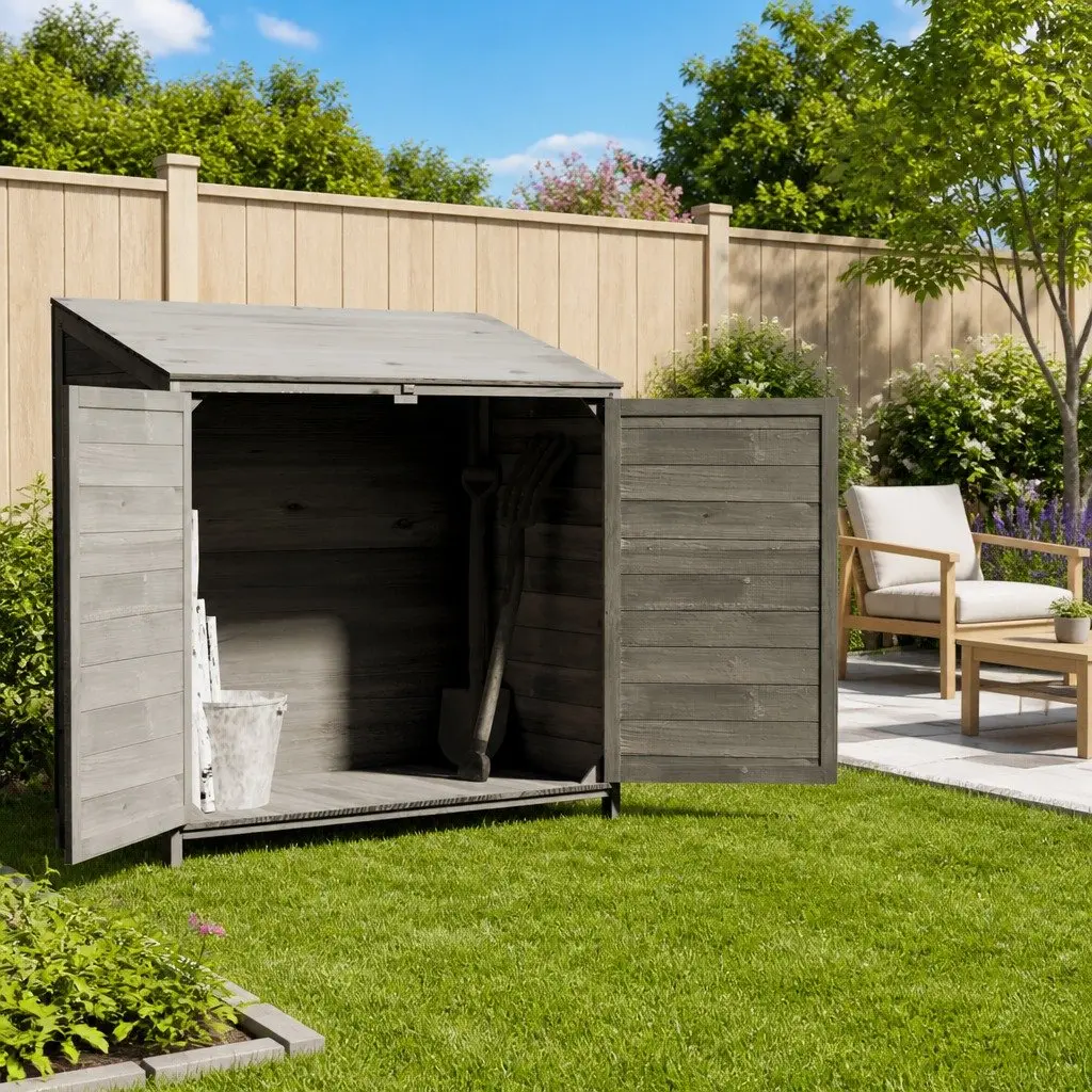 Outdoor Storage Shed Solid Fir Wood Anthracite Backyard Structure 102x52x112cm