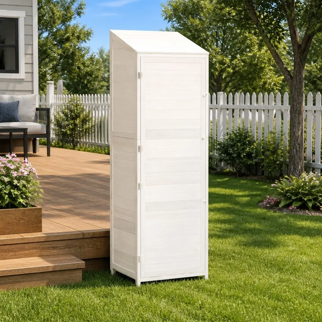 Garden Shed Outdoor Storage Wooden White 55 x 52 x 174.5 cm