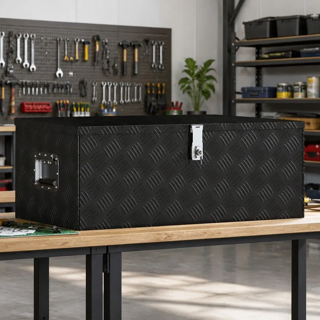 Storage Box Aluminium Tool Box Organiser Portable Carry Handle Locking System