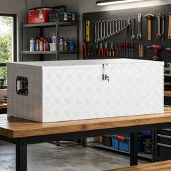 Aluminium Storage Box 100x55x37cm Silver Lockable Tool Case Portable Organiser