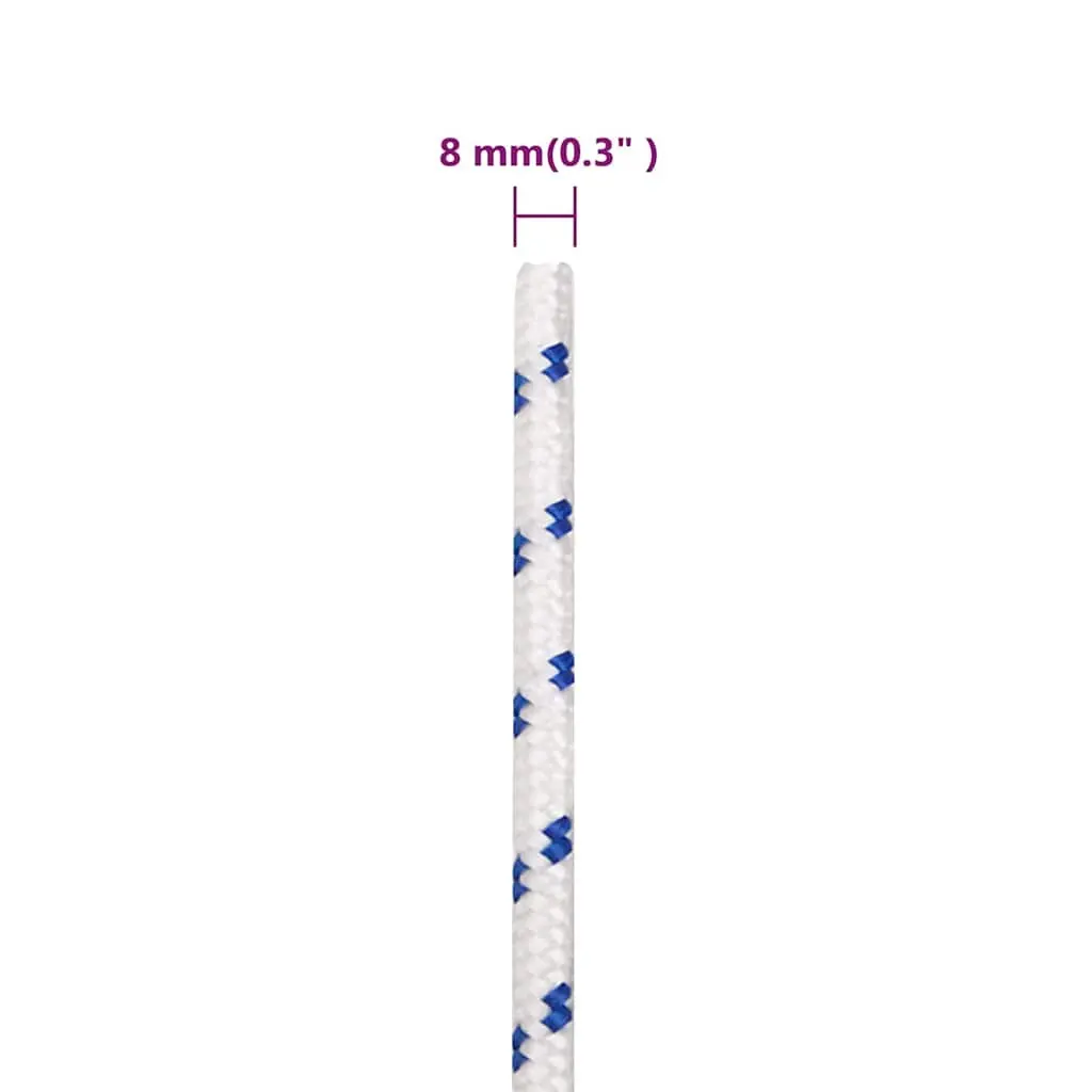 Boat Rope White 8mm 25m Braided Polypropylene for Marine Sailing Dock Line