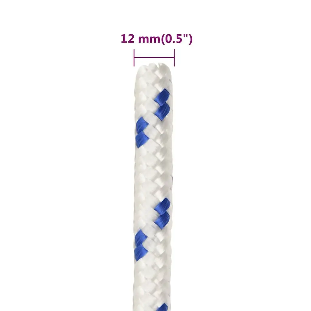Marine Rope White 12mm 25m Braided Polypropylene for Sailing Boating Yachting and Dock Applications