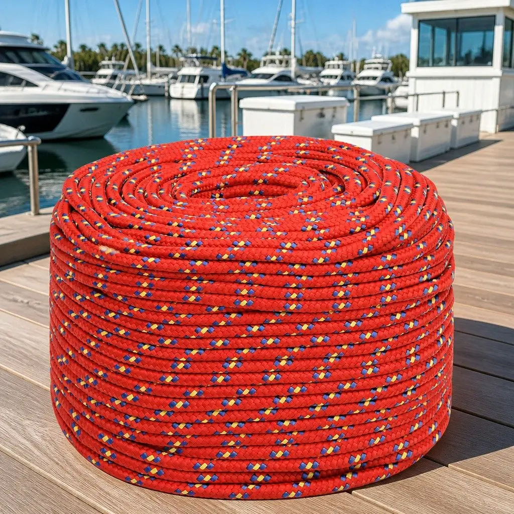 Boat Rope Red 10mm 100m Polypropylene Braided for Sailing Boating Yachting Rigging Dock Line