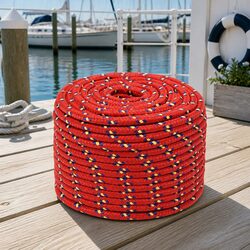 Red Braided Polypropylene Rope - 12mm, 100m Length