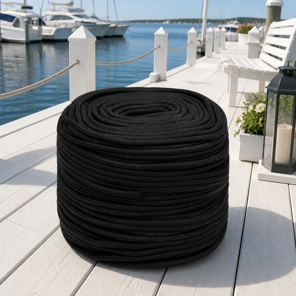 Braided Marine Rope for Boating Docking 10 mm Black 100 m