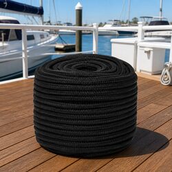 Boat Rope 12mm 50m Black Polypropylene Braided Marine Dock Line Rigging