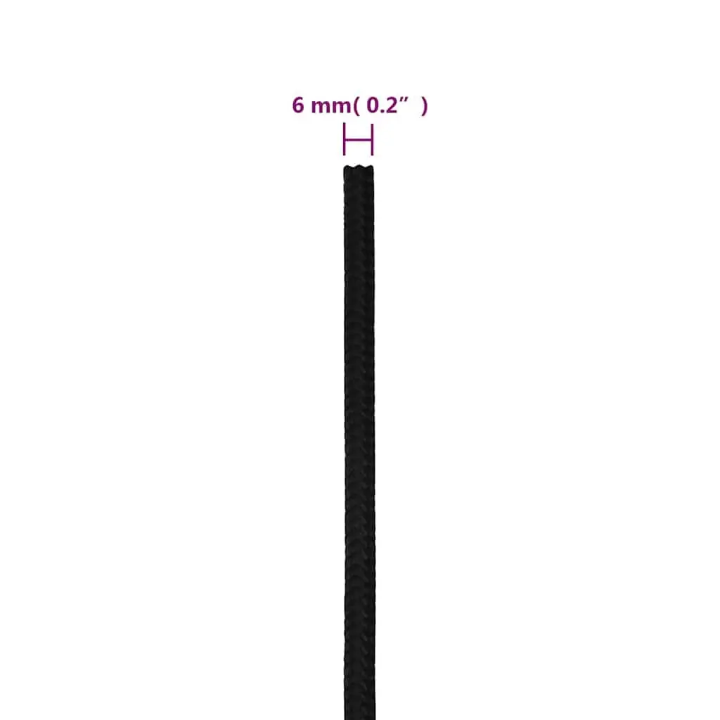Black Braided Polyester Work Rope 6mm