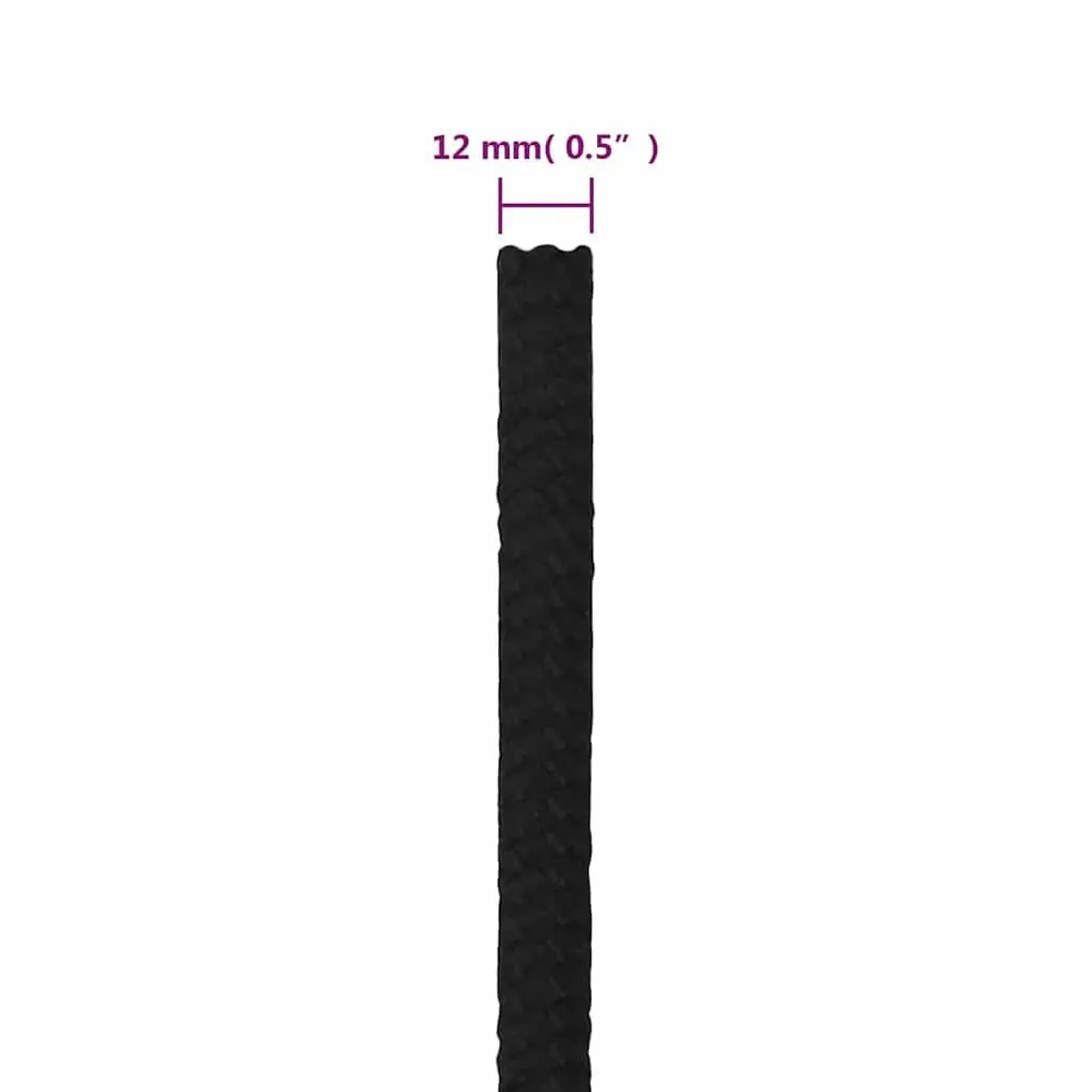 Braided Polyester Work Rope Utility 12mm 50m Black