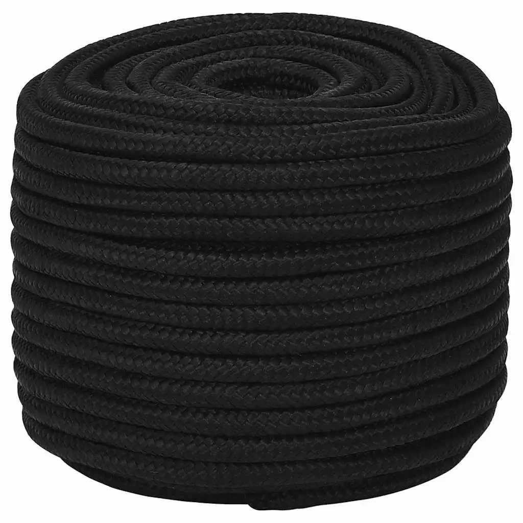Braided Work Rope 12mm Black 100m Polyester Cord General Purpose Outdoor Garden
