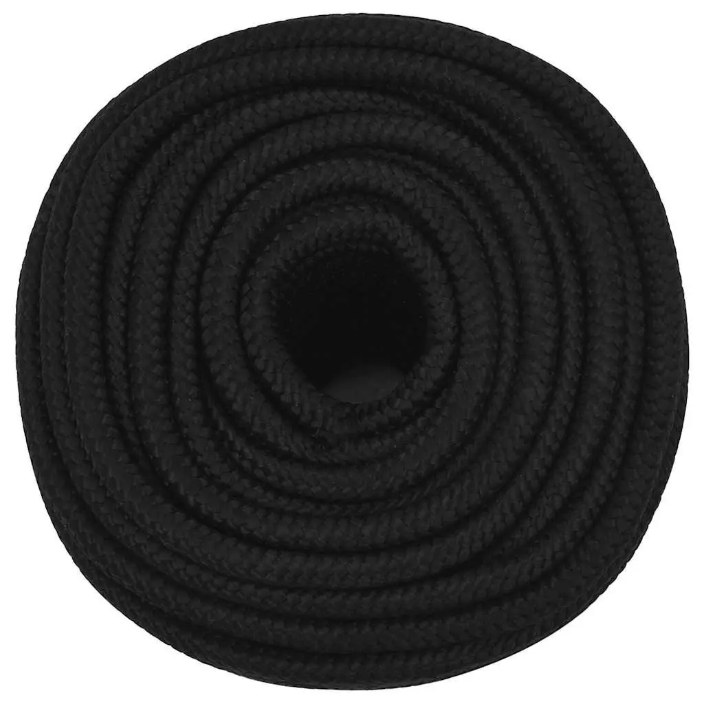 Braided Work Rope 12mm Black 100m Polyester Cord General Purpose Outdoor Garden