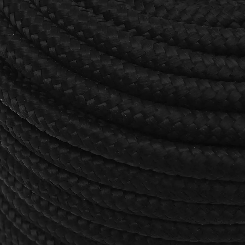 Braided Work Rope 12mm Black 100m Polyester Cord General Purpose Outdoor Garden