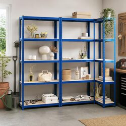 5-Layer Storage Shelves - Blue Steel and Engineered Wood, 3 pcs