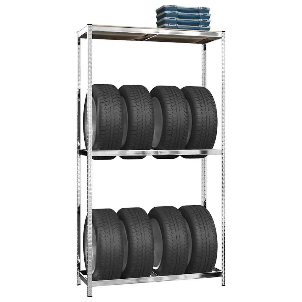 2-Layer Tire Rack Storage Shelf for Garage 110x40x180cm Silver Steel