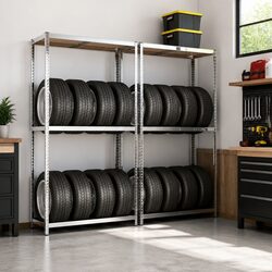 2-Layer Tire Storage Racks 2 pcs Industrial Shelving Garage Organization