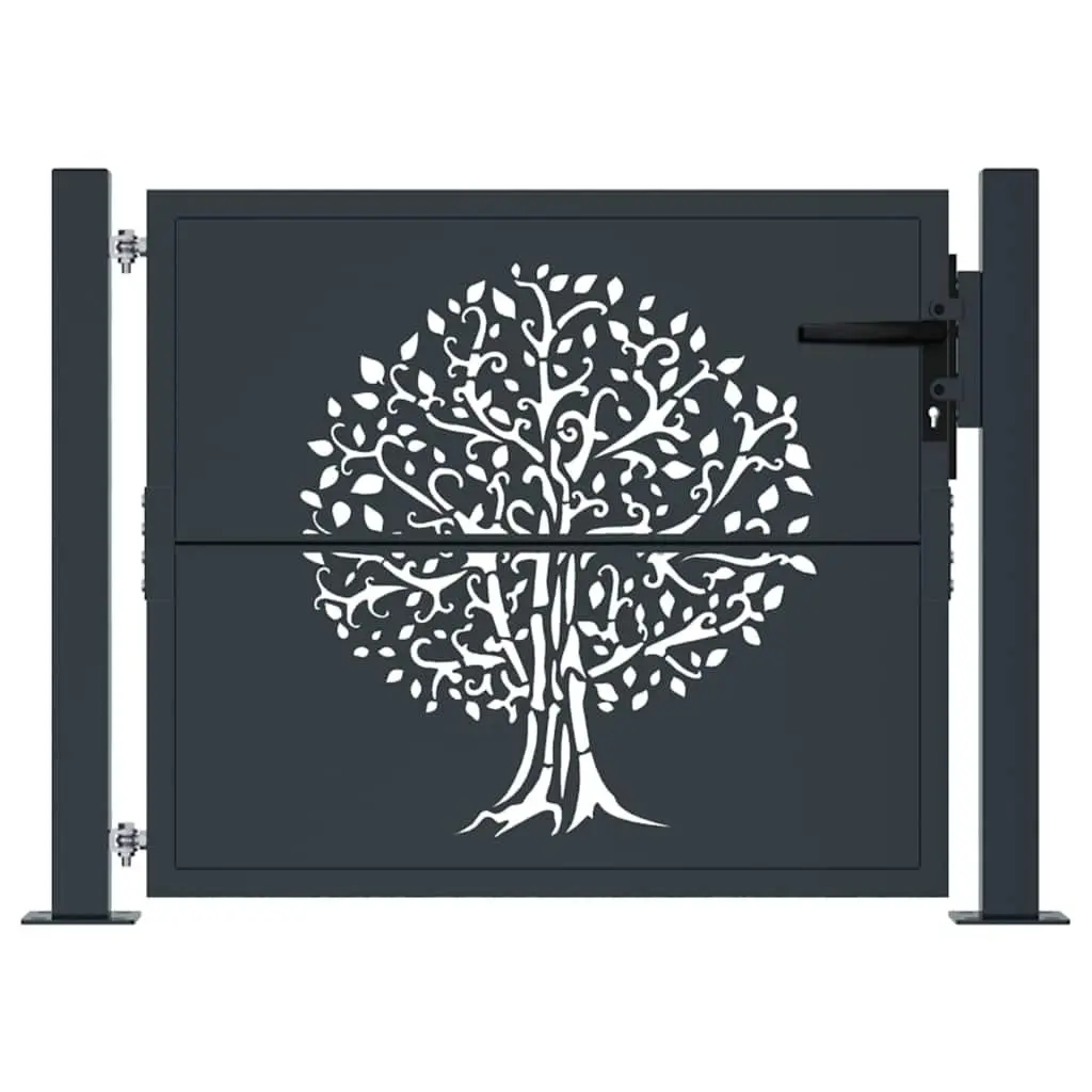 Garden Gate Anthracite 100x100 cm Steel Laser-Cut Design Outdoor Fencing Entry