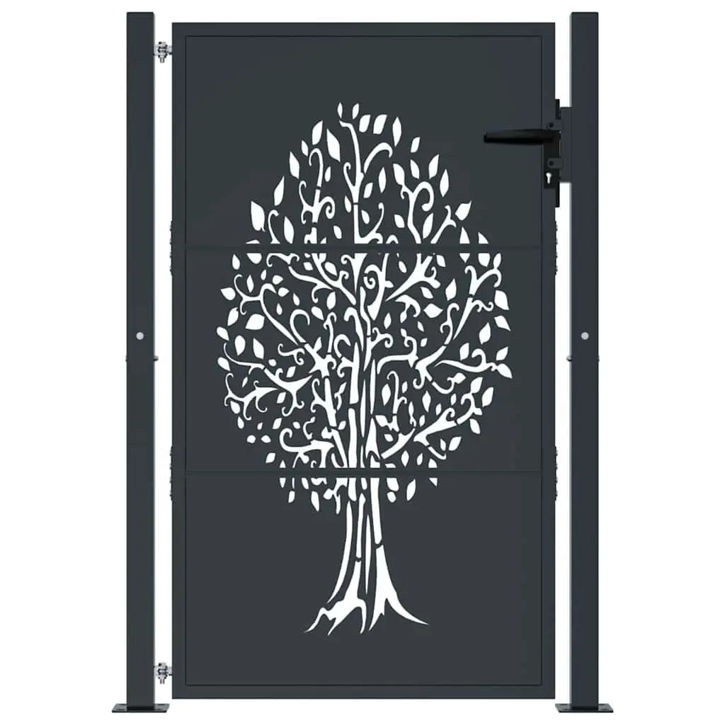Garden Gate 100x150cm Anthracite Steel Laser-Cut Design Outdoor Fence Entry