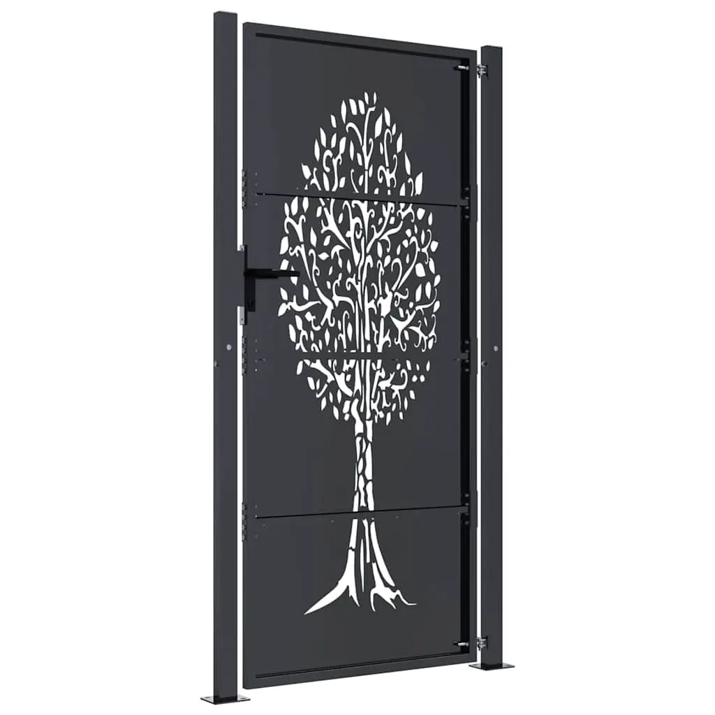 Garden Gate Anthracite 100x200 cm Steel Frame Laser-Cut Design Outdoor Fence