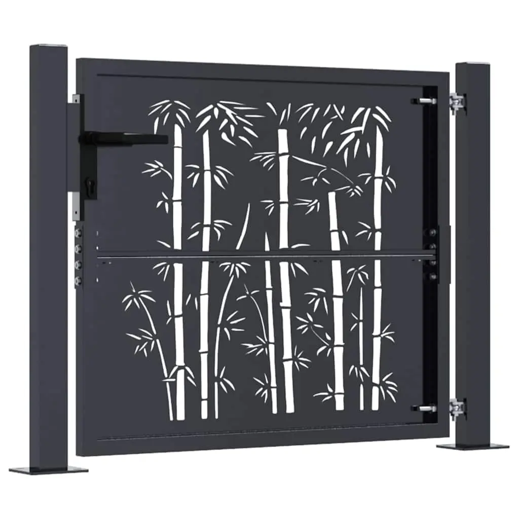 Garden Gate Anthracite 100x75cm Steel Bamboo Design Laser-cut Lockable Outdoor