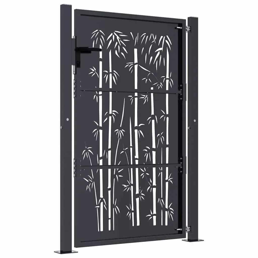 Garden Gate Anthracite 100x125cm Steel Bamboo Laser-Cut Design Lockable Entrance