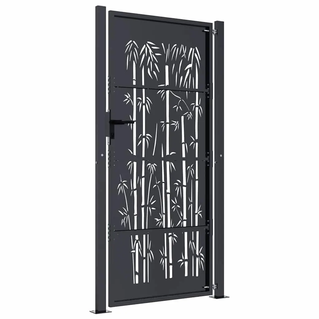 Garden Gate Anthracite 100x175cm Steel Bamboo Design Outdoor Fencing Entry