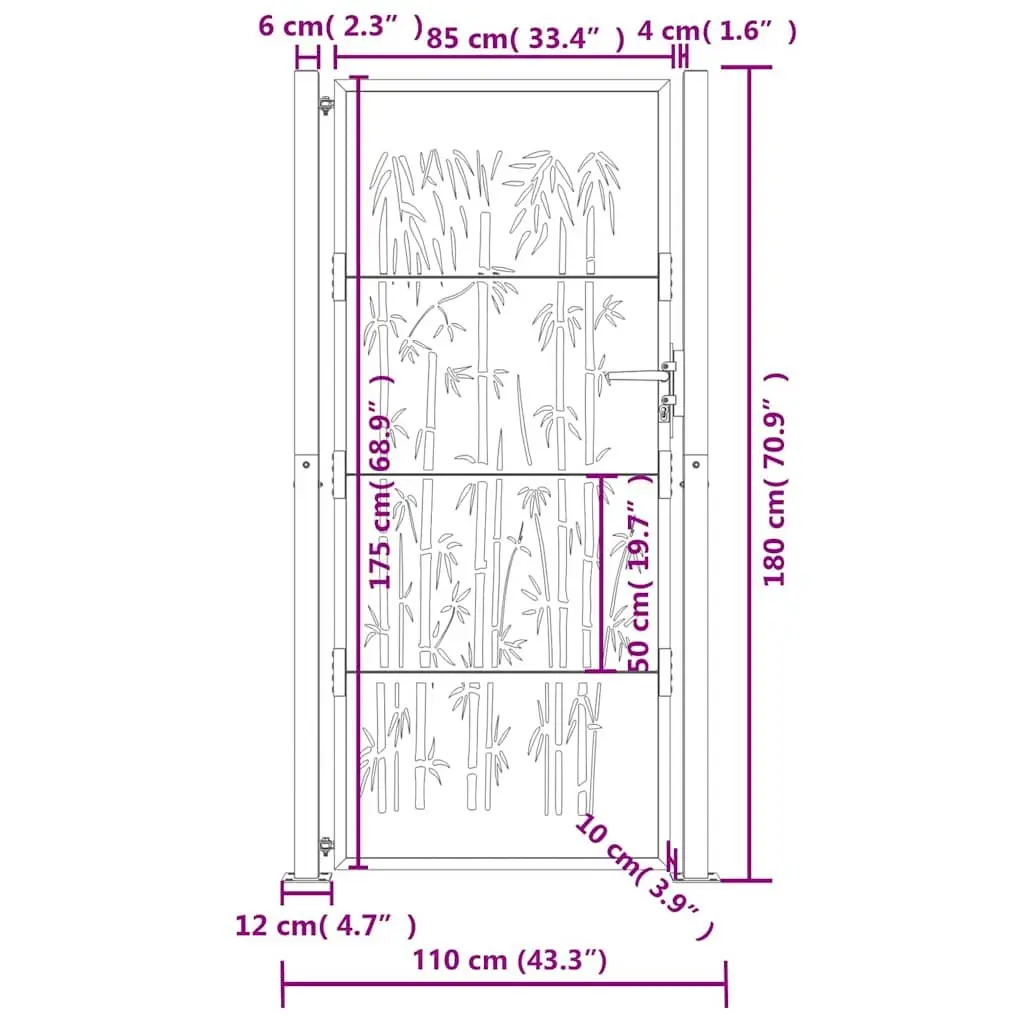 Garden Gate Anthracite 100x175cm Steel Bamboo Design Outdoor Fencing Entry