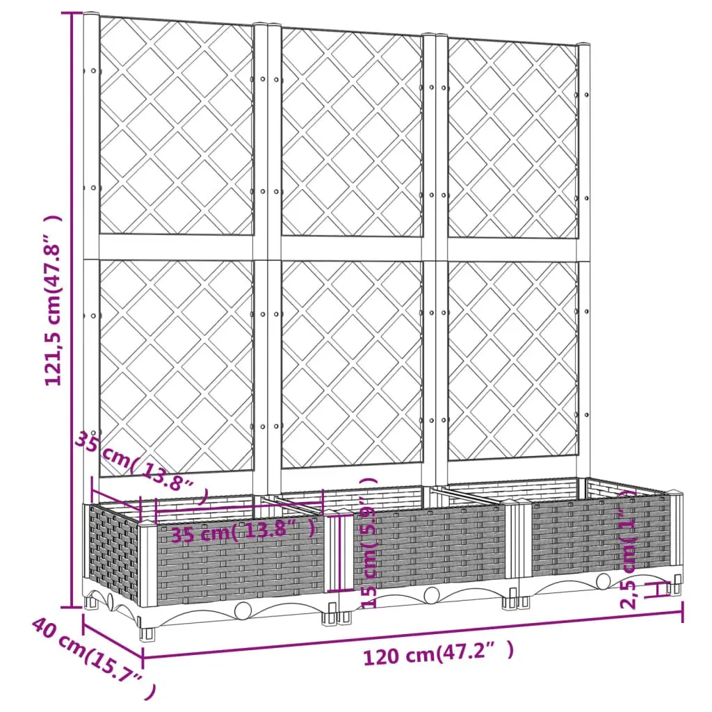 Garden Planter with Trellis for Climbing Plants Grey 120x40x121.5 cm