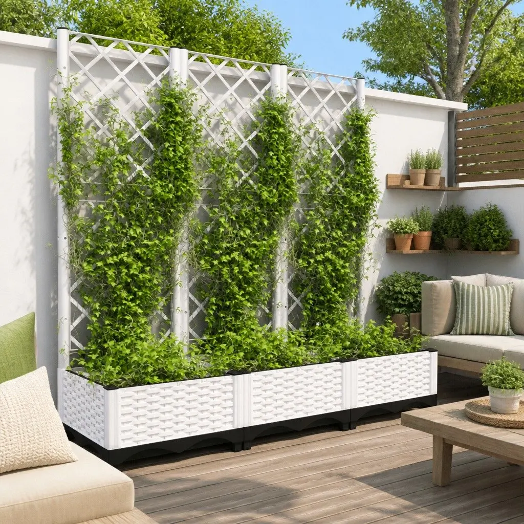 Garden Planter with Trellis White Climbing Plants Support Outdoor Patio Pot