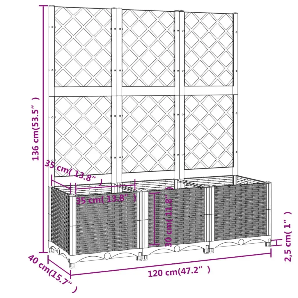 Garden Planter with Trellis for Climbing Plants 120x40x136cm