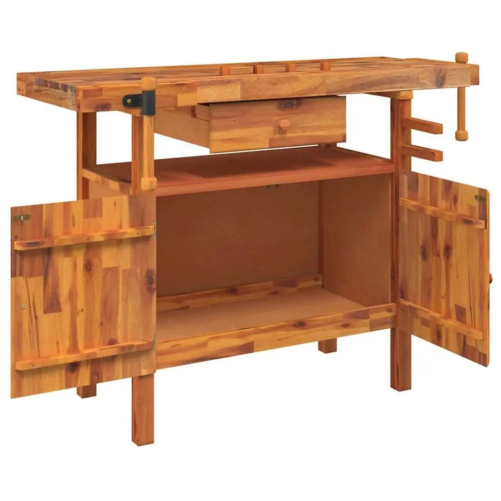 Wooden Workbench with Drawer Storage Compartment Solid Acacia Wood 124x52x83cm