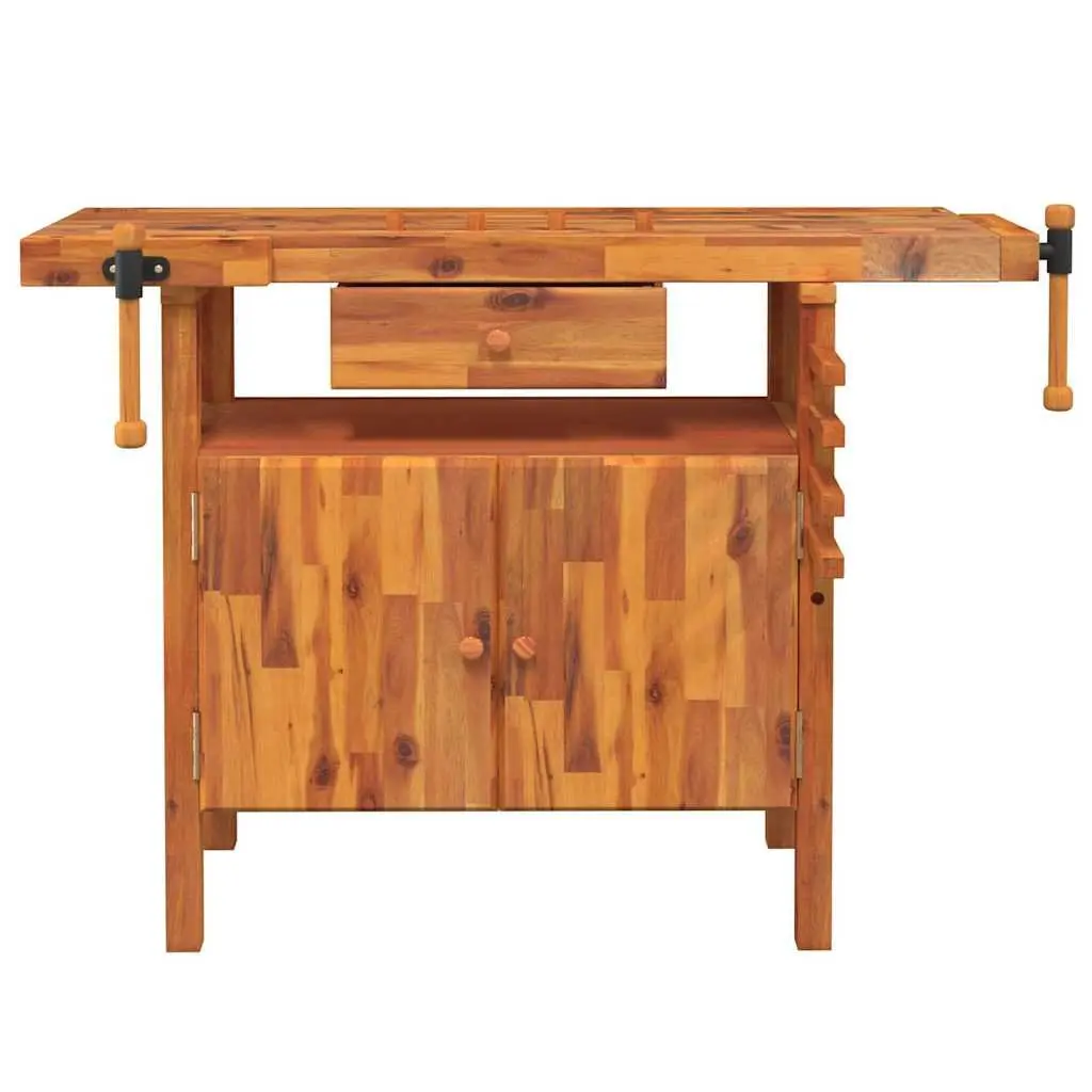 Wooden Workbench with Drawer Storage Compartment Solid Acacia Wood 124x52x83cm