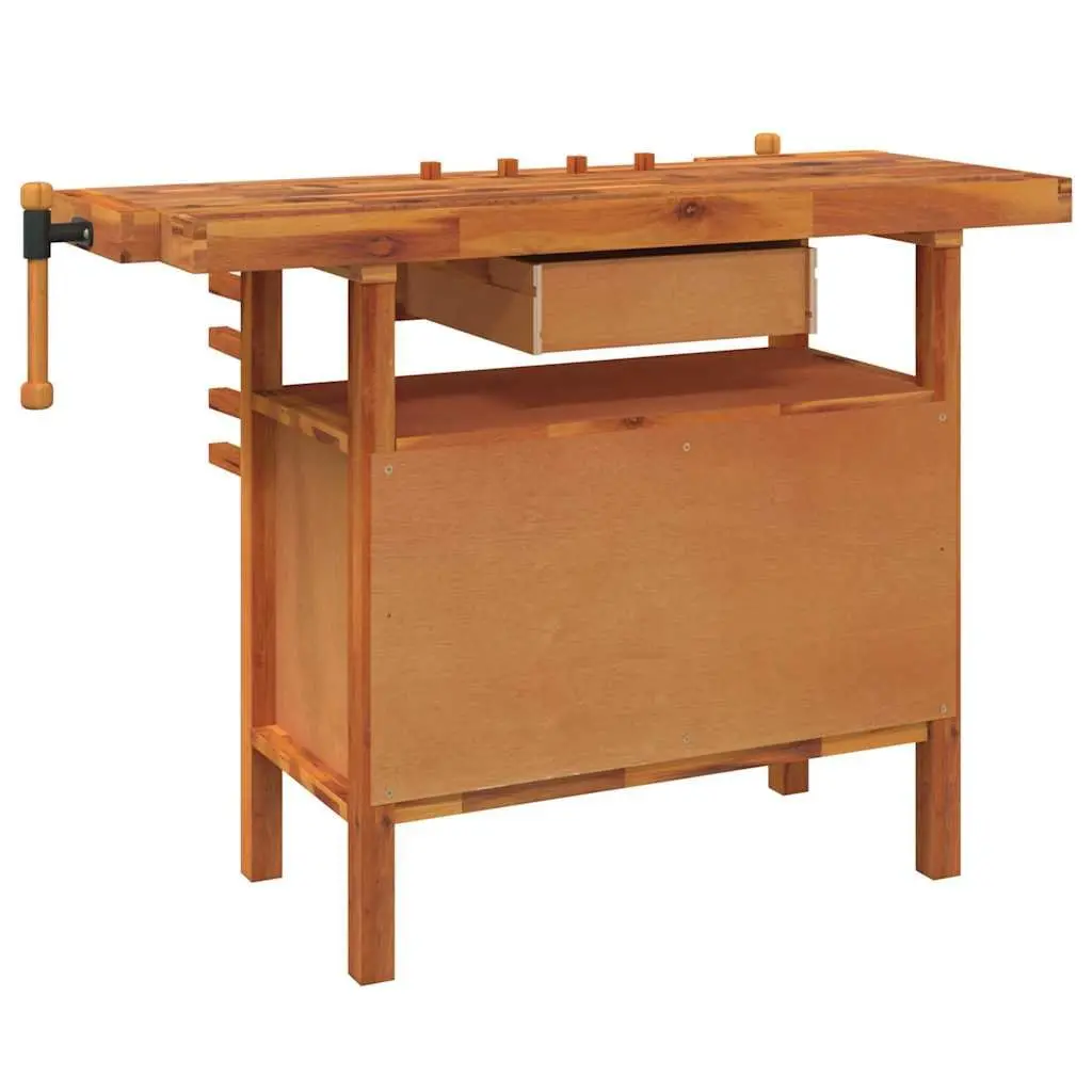 Wooden Workbench with Drawer Storage Compartment Solid Acacia Wood 124x52x83cm